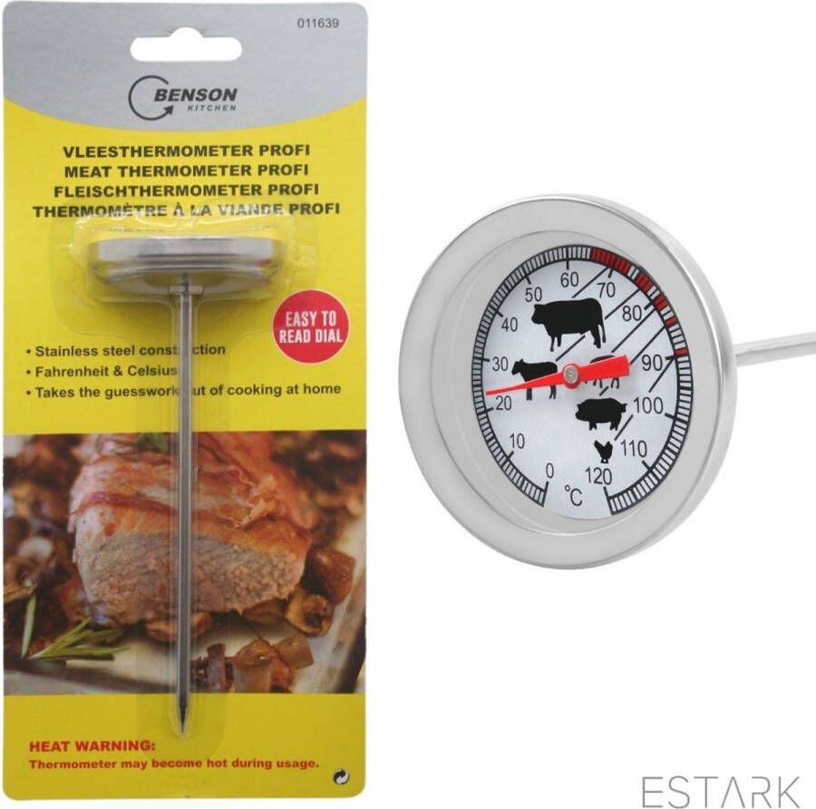 ESTARK Vleesthermometer Waterdicht BBQ thermometer Kernthermometer Keukenthermometer Suikerthermometer – Kookthermometer voor Vloeistof RVS Keuken Vlees Thermometer