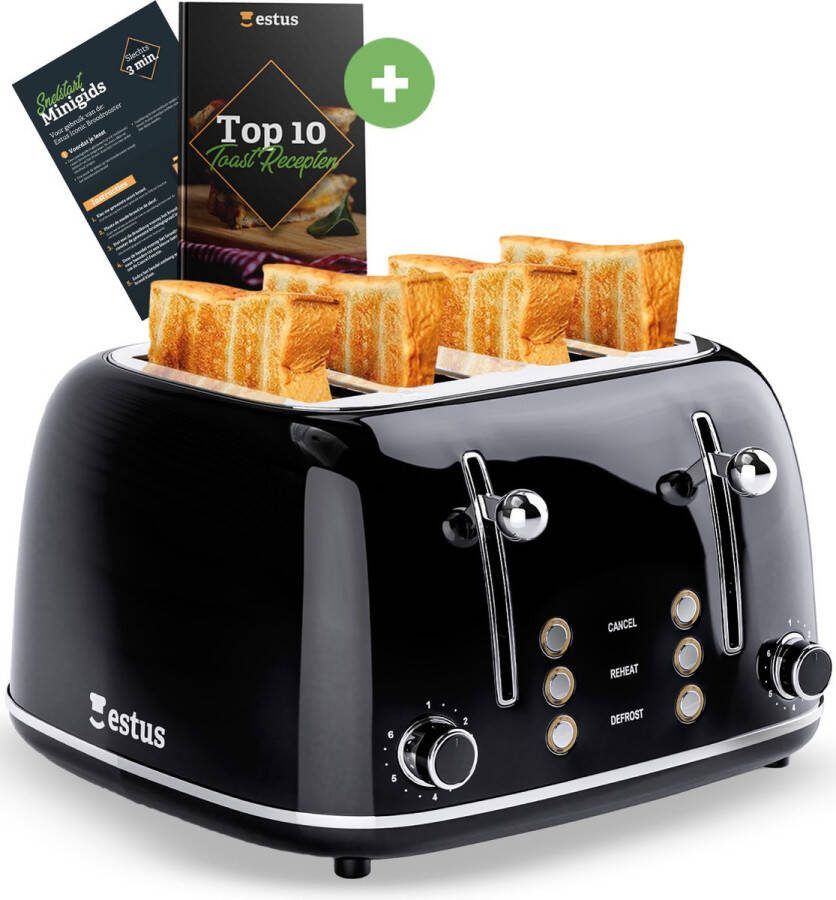 Estus Iconic Broodrooster 4 sneden Retro Toaster Zwart