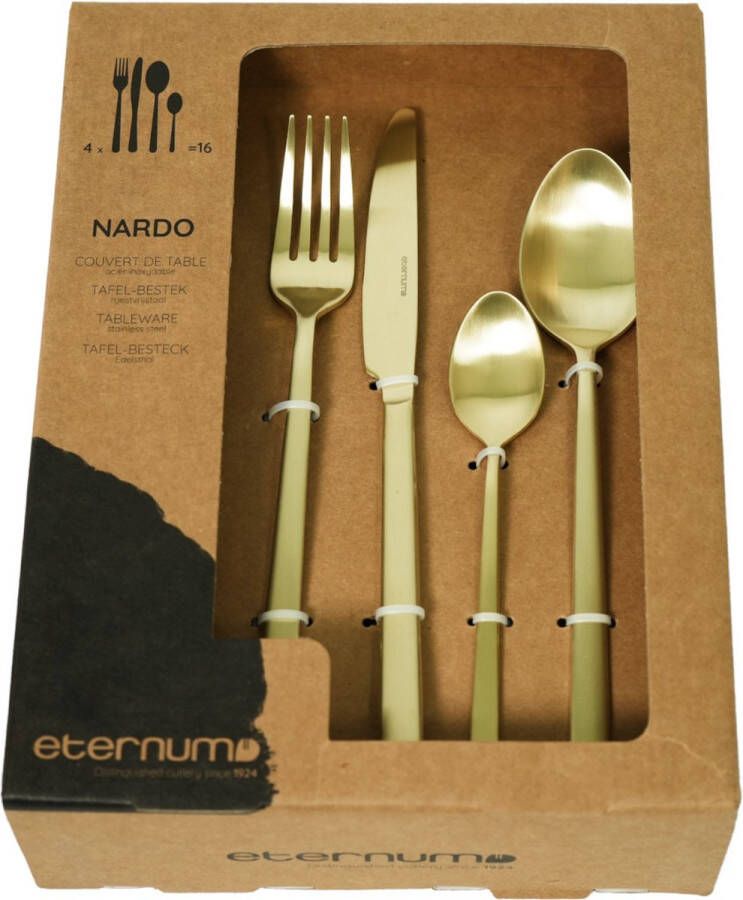 Eternum Nardo Bestekset – Bestek voor 4 personen – 16-delig – Messen Lepels Vorken & Koffielepels – Bestek Goud – Champagne Mat
