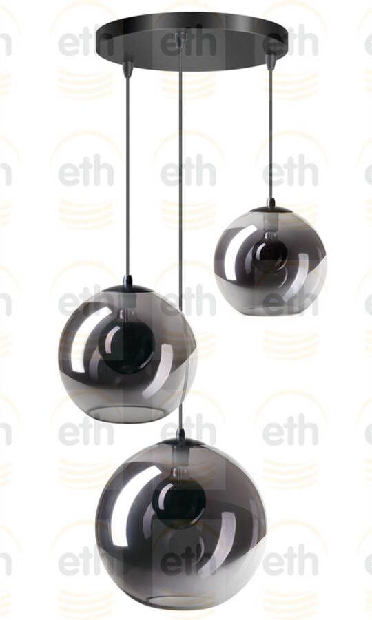 ETH Expo ETH Hanglamp Orb 3x 20-25-30cm Smoke Glass Zwart