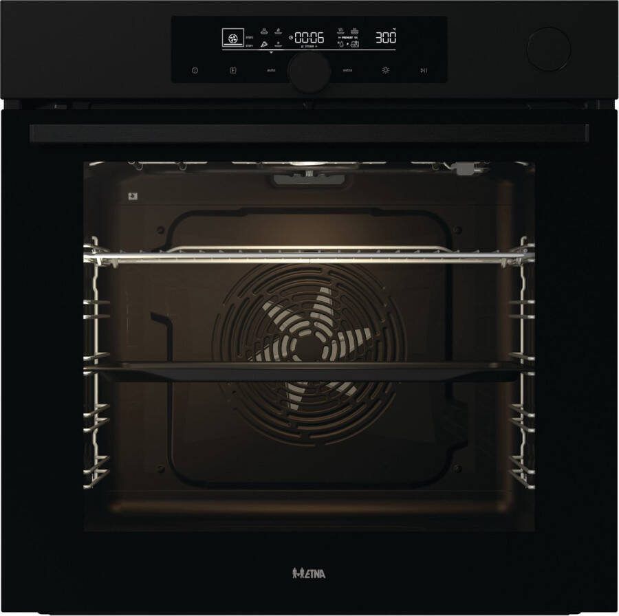 ETNA OPS916MZ Inbouwoven Pizza oven (tot 300°C) AirFryer Pyrolyse SteamAssist Matzwart
