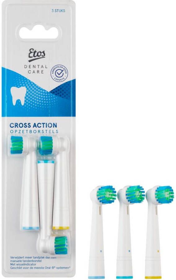 Etos Opzetborstel Cross Action 3 stuks met wisselindicator Geschikt voor de meeste Oral-B systemen*