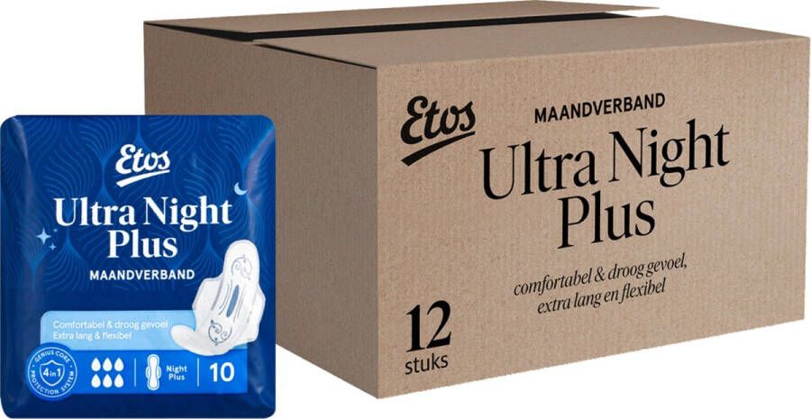 Etos Ultra Maandverband Night+ 12x10 stuks voordeelverpakking