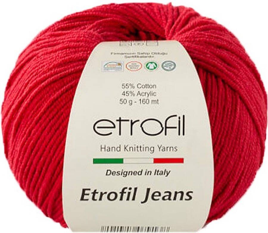 Etrofil Garen Jeans Donkerrood No 14 55% Katoen 45% Acryl- Amigurumi Haak- en Breigaren