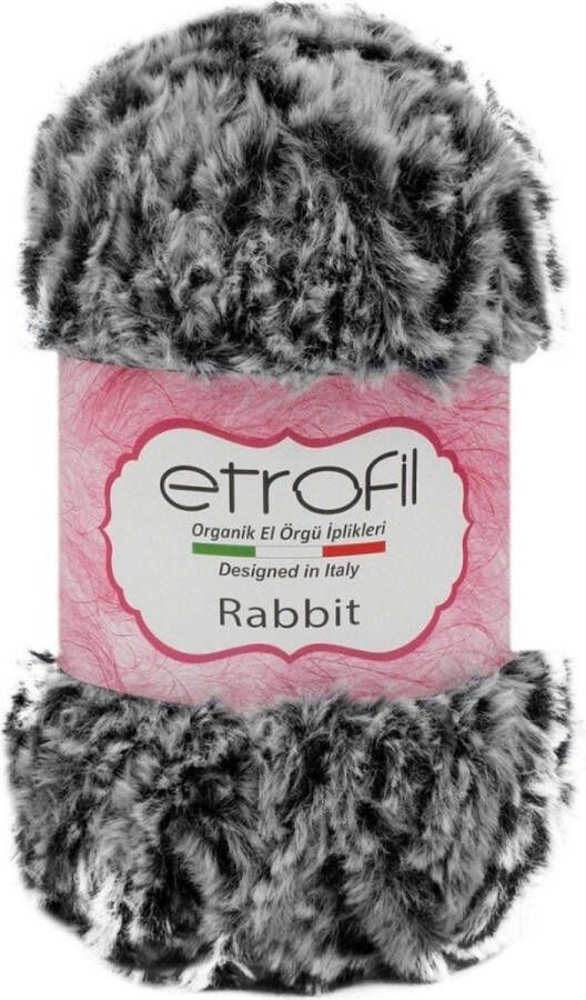 Etrofil Rabbit Bontgaren Grijs Zwart 100% Polyester 100gr 65mt 70907 gehaakte knuffeldieren Polyester bontgaren