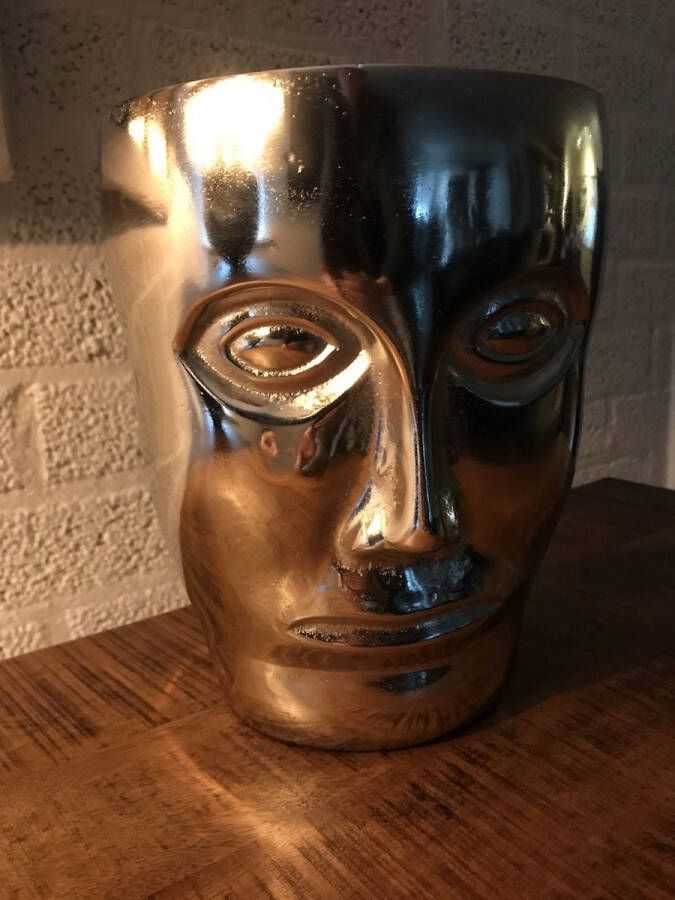 ETW Mooie aluminium vaas rond in de vorm van een gezicht nikkel