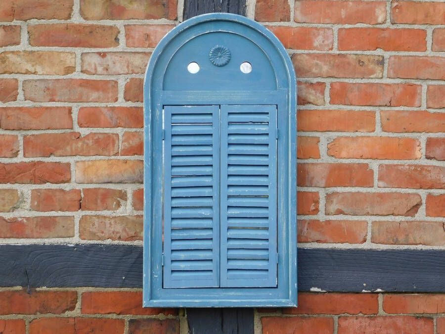 ETW Spiegel met houten frame en deurtjes vintage blue