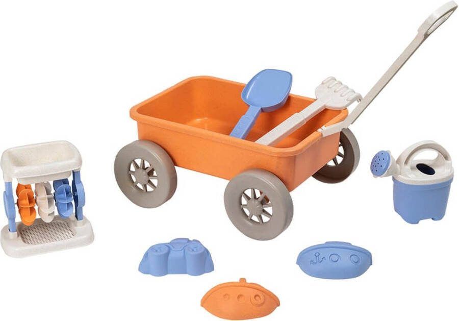 Eurekakids Bioplastic Strandwagen Trekkar met Accessoires ECO Strandspeelgoed in Bolderkar Vanaf 18 Maanden 8 Delig