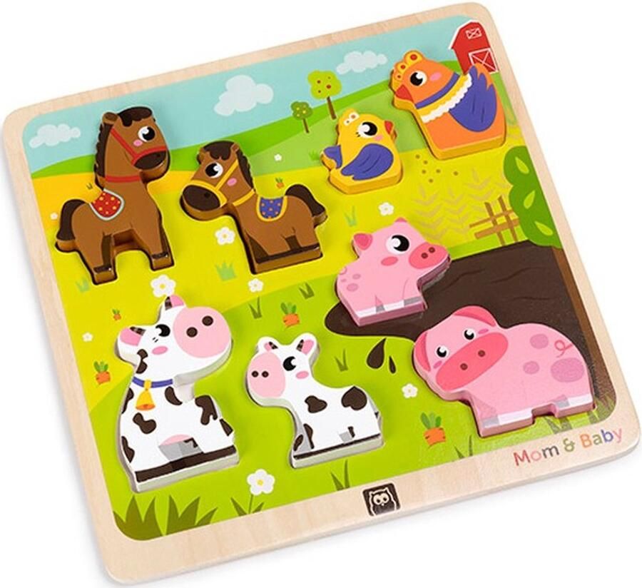 Eurekakids Puzzel Mom & Baby Vormenpuzzel Hout Met Dikke Stukken 30 x 30 cm
