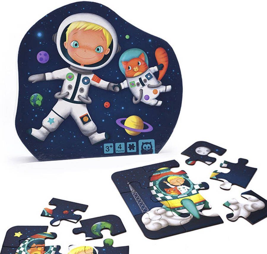 Eurekakids Puzzel 4 in 1 Astronaut Ruimtevaarder Stijlvol Vier Kinderpuzzels in Mooie Doos