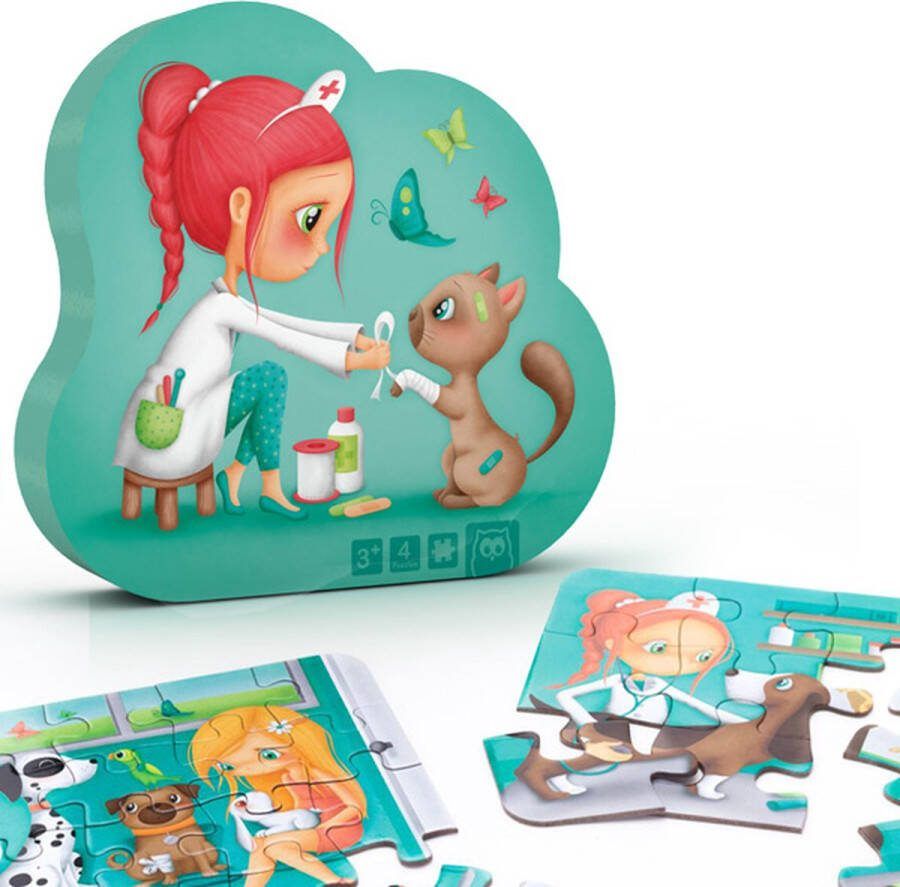 Eurekakids Puzzel 4 in 1 Dierenarts Dieren Dokter Vier Kinderpuzzels in Mooie Doos