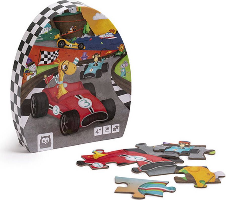 Eurekakids Puzzel Racewagens 36 Stukjes Kinderpuzzel met Auto's en Dieren 50 x 40 cm
