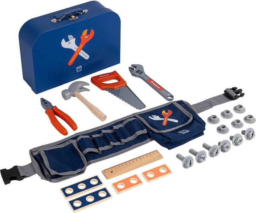 Eurekakids Speelgoed Gereedschapskoffer Klusriem met Accessoires in Stijlvolle Koffer 26 Delig
