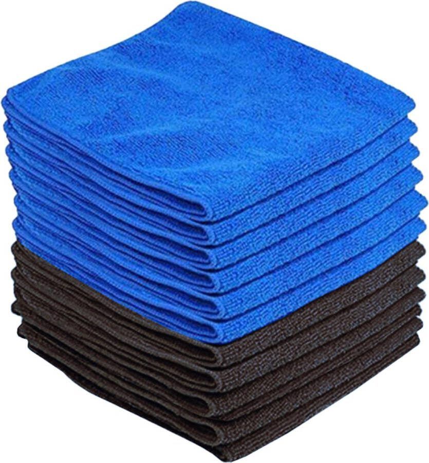 Eurocatch Microvezeldoekjes 40x40cm 12 stuks Schoonmaakdoekjes Wasbaar 6x Zwart 6x Blauw Laser Cut Geen stiksels Krasvrij