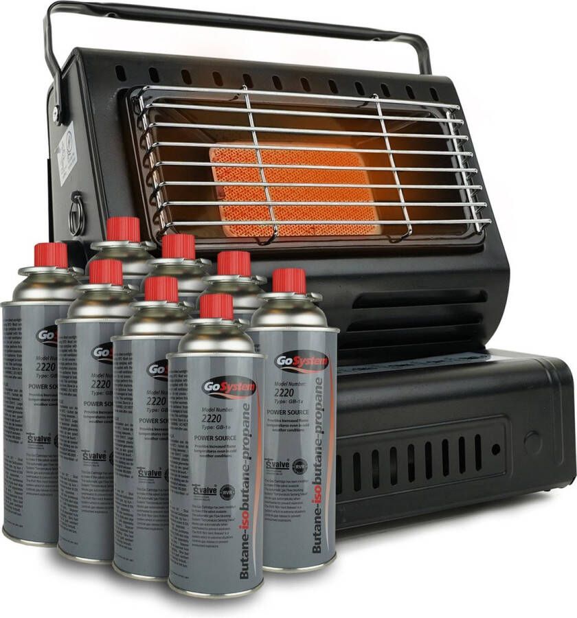 Eurocatch Outdoor Eurocatch Gaskachel Incl. 8 Gasbussen Heater Kacheltje Terrasverwarmer Campingkachel Gas Heater Verstelbaar Draagbaar