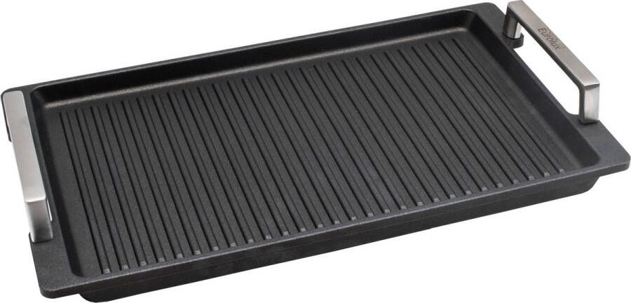 Eurolux Grillplaat met RVS Grepen 41 x 24 x 2.5 cm Zwart Aluminium Geschikt voor alle Warmtebronnen