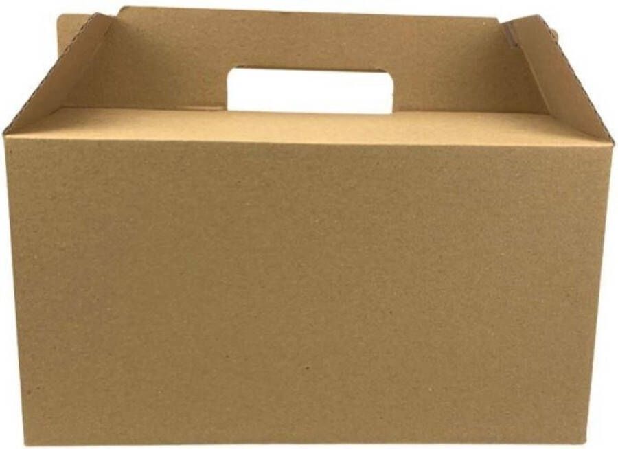 Europe Packaging 25 stuks x Maaltijddoos Medium 28x20x15cm Lunchbox Mealbox Takeaway doos Met Handvat Kraft take away box Maaltijddozen kraft lunch boxes Maaltijdbezorgbox karton golfkarton picknickbox ontbijtbox lunchbox borrelbox