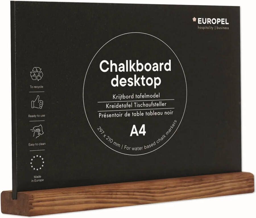 Europel krijtbord liggend tafelmodel – A4 hout