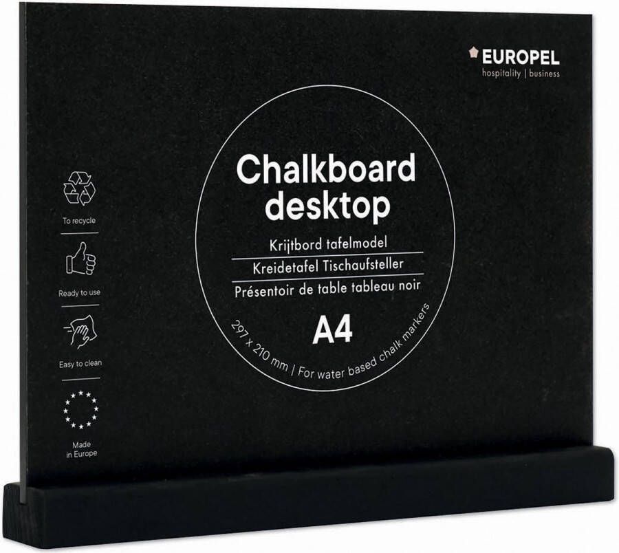 Europel krijtbord liggend- Tafelmodel A4 Zwart Hout