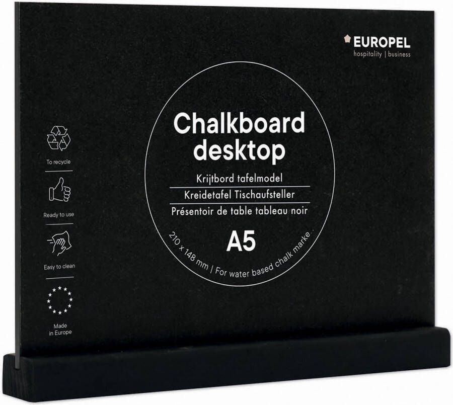 Europel krijtbord liggend – Tafelmodel – A5 – Zwart – Hout