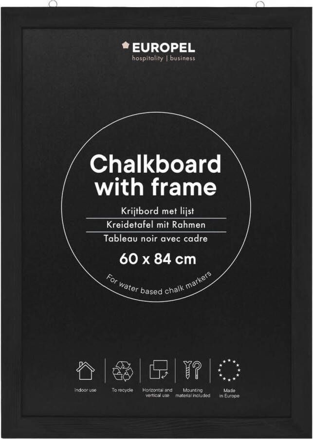 Europel krijtbord met lijst – muurdecoratie – tekenbord zwart 60x84cm