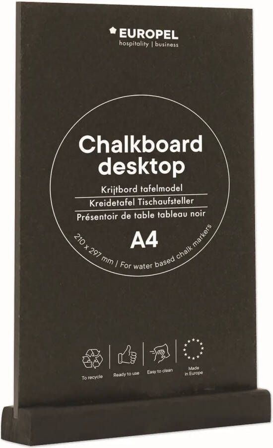 Europel Krijtbord staand Tafelmodel A4 Staand Zwart Hout