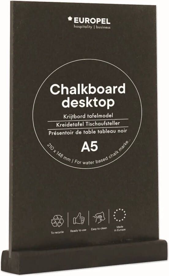 Europel krijtbord staand tafelmodel – A5 – zwart hout