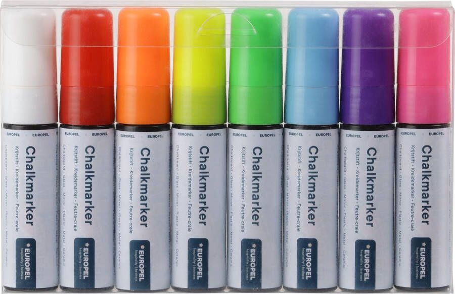 Europel krijtstiften voor krijtbord 15mm – raamstiften afwasbaar kleur 8 stuks