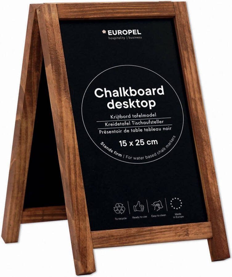 Europel Mini Stoepbord Krijtbord 15 x 25 cm Tafelmodel Dennenhout