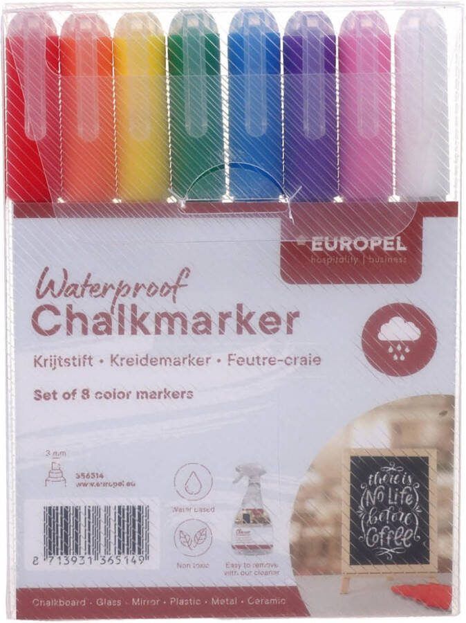 Europel Watervaste Krijtstiften 3mm 8 Kleuren Assortiment Etui Perfect voor creatieve projecten