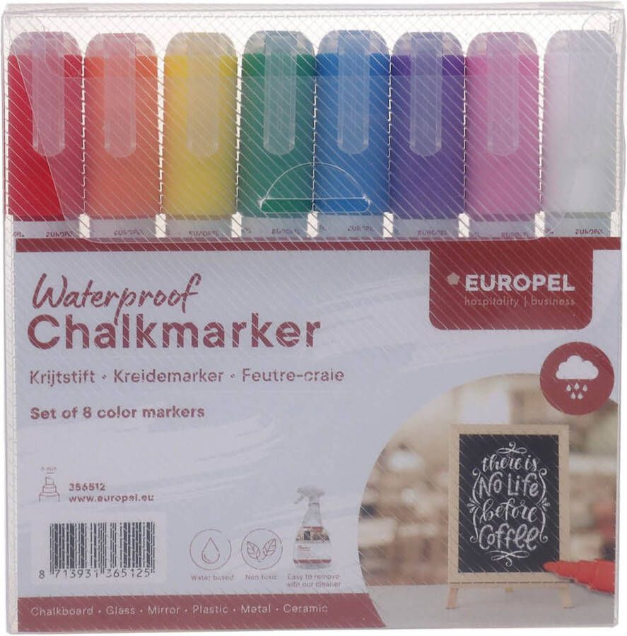 Europel Watervaste Krijtstiften 6mm 8 Kleuren Assortiment Etui Perfect voor Creatieve Projecten