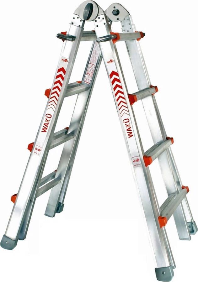 Euroscaffold Waku Ladders Telescoopladder vouwladder 4x4 treden Werkhoogte 4.20m