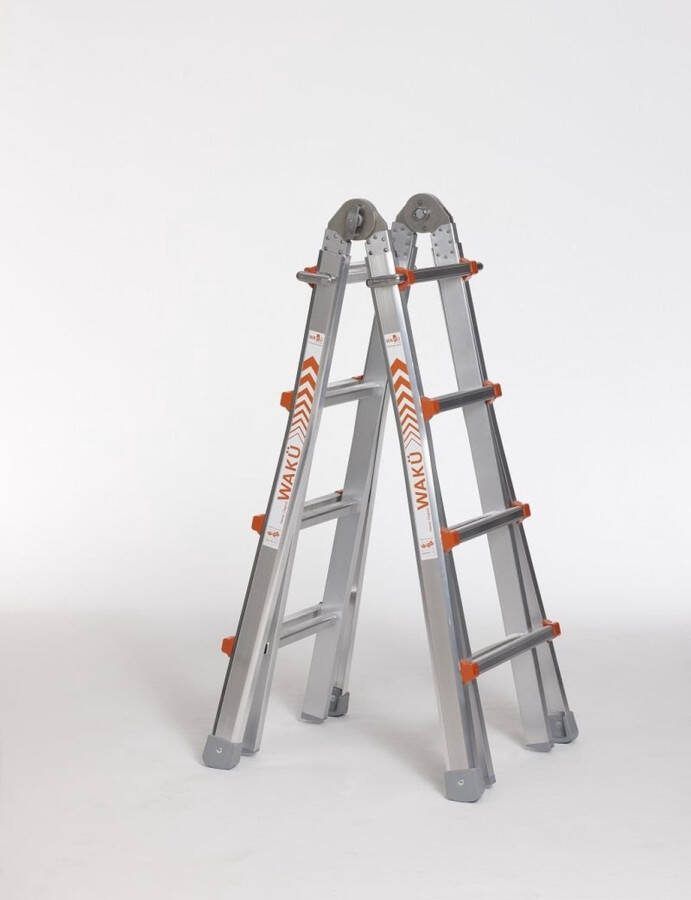 Euroscaffold Waku Ladders Telescoopladder vouwladder 4x4 treden Werkhoogte 4.20m