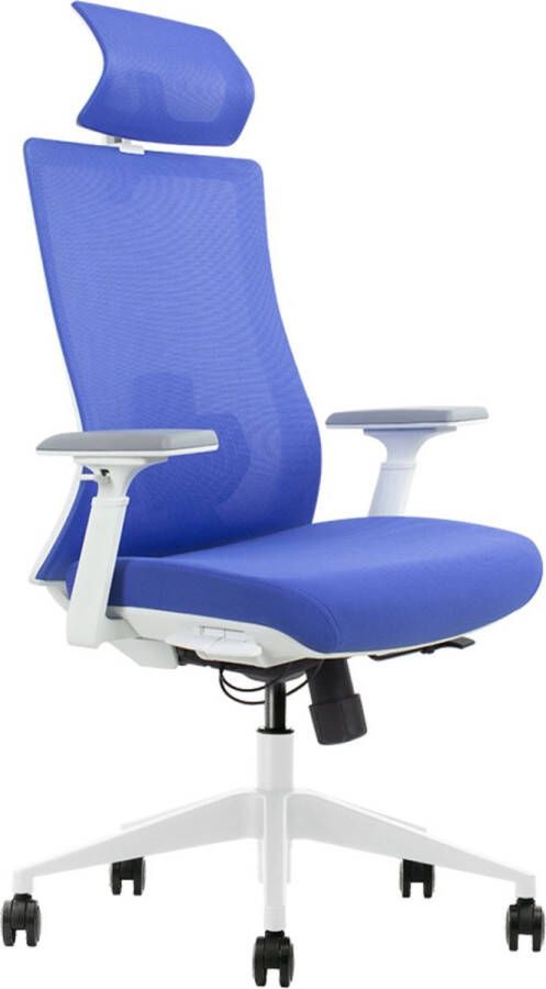 Euroseats ergonomische bureaustoel met hoofdsteun Verona. Uitvoering rug & zitting blauw. Voldoet aan de NEN EN 1335 norm.