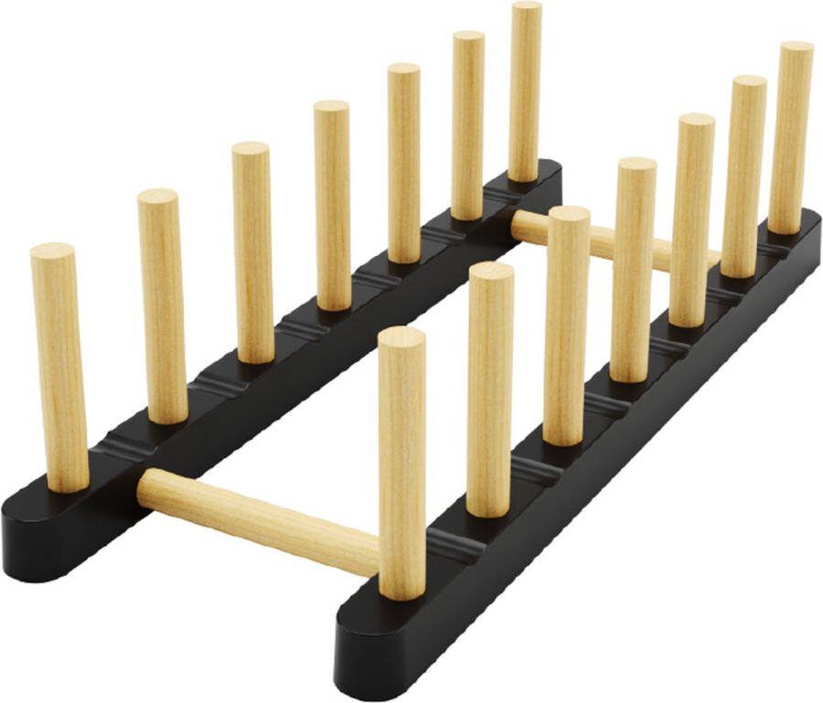 Eurostockdeals Luxe Droogrek voor na het Afwassen van Borden van Bamboe – 11x28x8.5cm Afwasrekje Stijlvol en Uniek Bordenrek voor in de Keuken Serviesrek