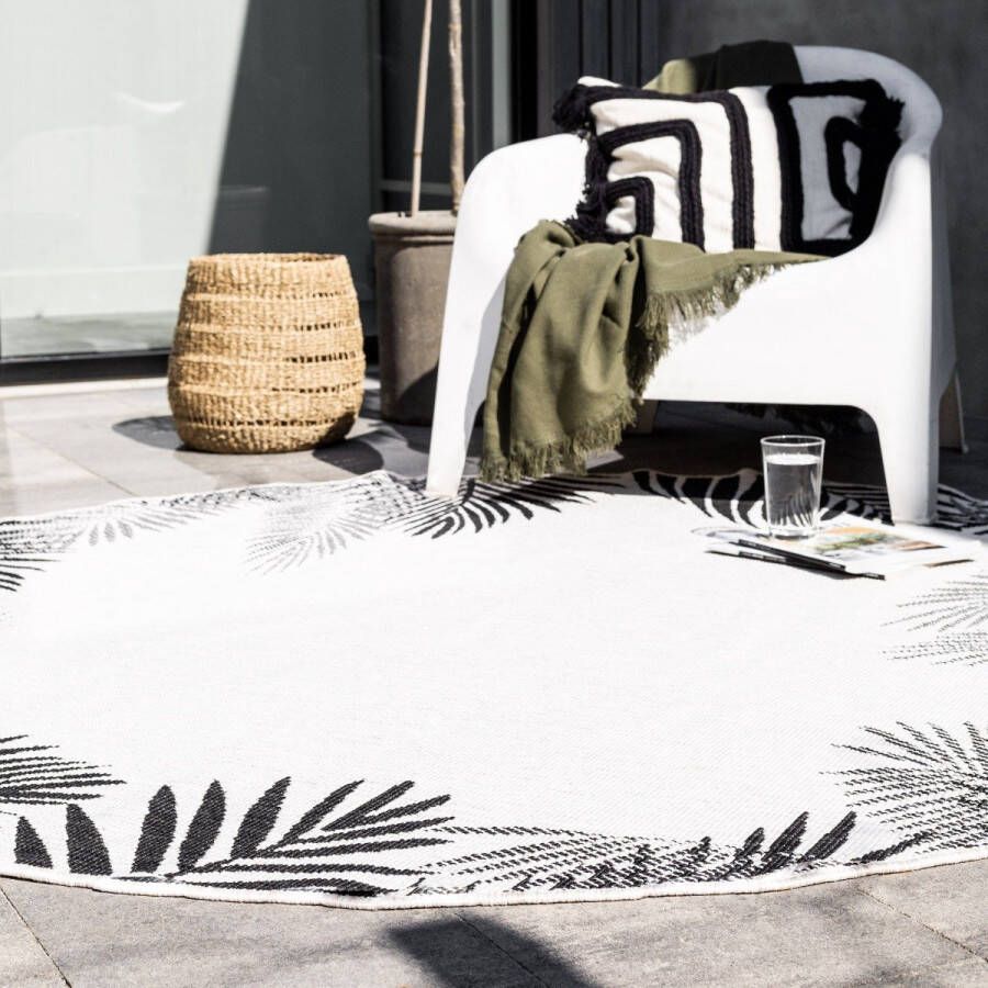 Eva Interior Buiten vloerkleed Leaf Zwart dubbelzijdig Polypropyleen Rond 240 Ø (XXL)