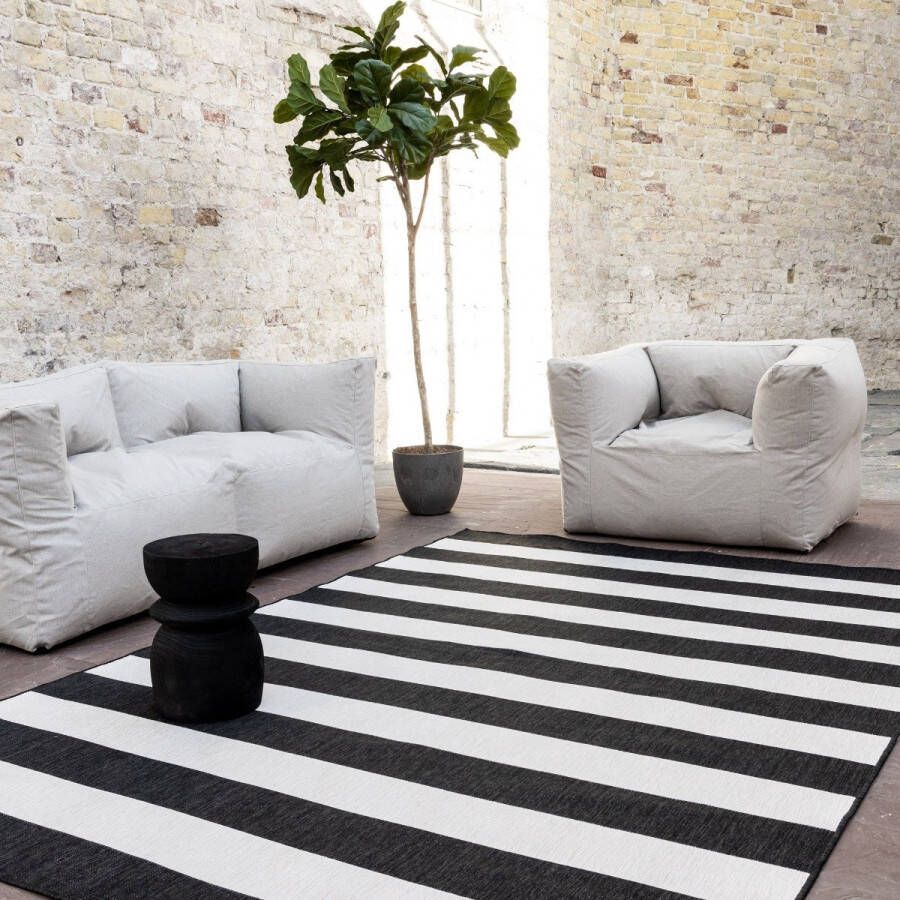 Eva Interior Buitenkleed Stripes zwart wit dubbelzijdig Polypropyleen 200 x 290 cm (L)