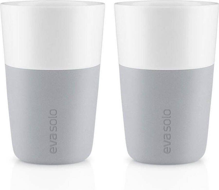 Eva Solo Beker voor Caffe Latte Set van 2 Stuks Grijs Porselein Siliconen