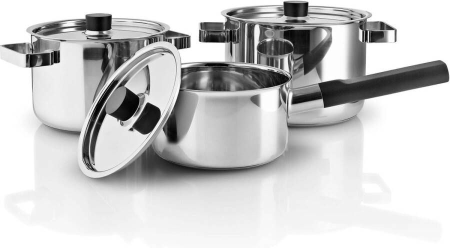 Eva Solo Nordic Kitchen Pannenset Set van 6 Stuks Zilver Zwart Roestvast Staal Bakeliet