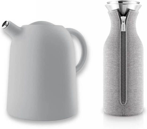 Eva Solo Thermoskan Thimble Grijs + Karaf met Hoes Grijs Serveerkan Schenkan Set van 2