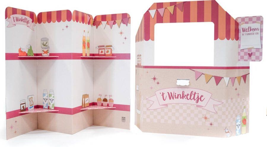 EVE kids Winkeltje Karton Winkel Voor Kinderen Supermarkt Speelgoed – Speelgoedwinkel Duurzaam Karton Terra Roze