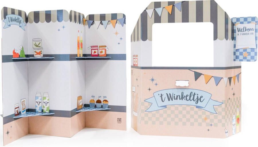EVE kids Winkeltje Karton Winkel Voor Kinderen Supermarkt Speelgoed – Speelgoedwinkel Duurzaam Karton Blauw Pastel