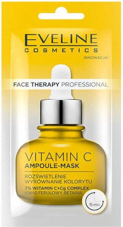 Eveline Cosmetics Face therapy professional Vitamine C ampul gezichtsmasker 8ml 7% Vitamine C CG Complex Ferulazuur Ferulinezuur en Betaïne