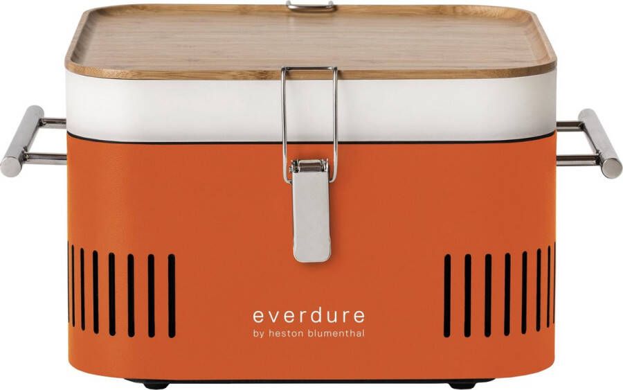 Everdure Cube Barbecue BBQ Houtskool Oranje 4 personen Met Opbergvak en Werkblad Aluminium Hout RVS