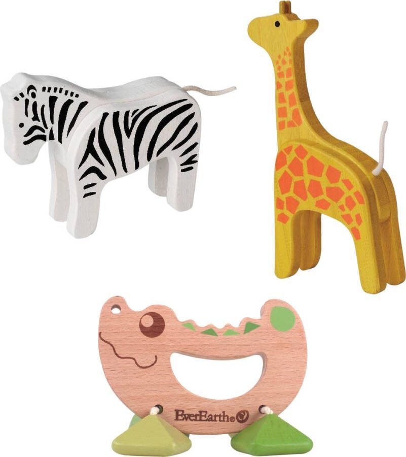 EverEarth Rammelaar Krokodil + Bamboe Giraffe & Zebra