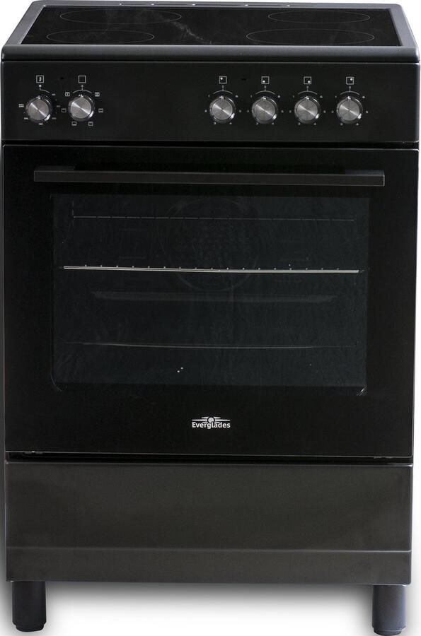Everglades EVCK6110 Keramisch Fornuis Mat Zwart 60CM Hoogte 89 92CM Telescopische Metalen Poten 6 Ovenstanden 56 Liter 5 Jaar Garantie