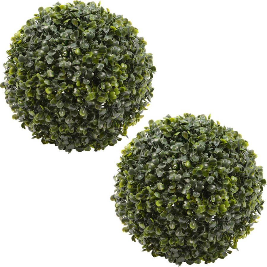 Everlands Buxus bol kunstplanten 2x stuks D26 cm groen kunststof Kunstplanten