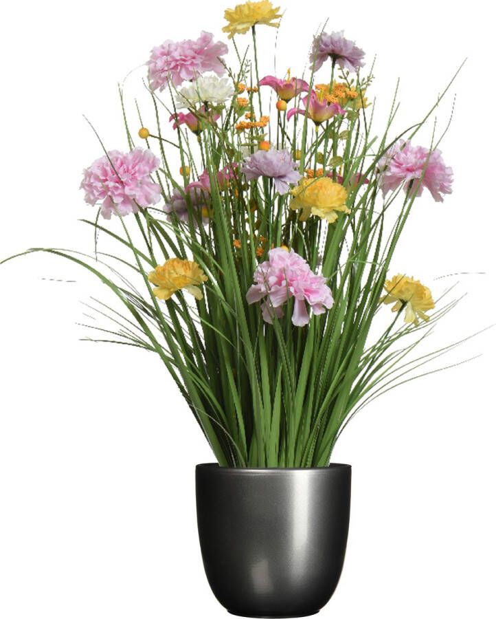 Everlands Kunstbloemen boeket lila paars in pot grijs keramiek H70 cm Kunstbloemen