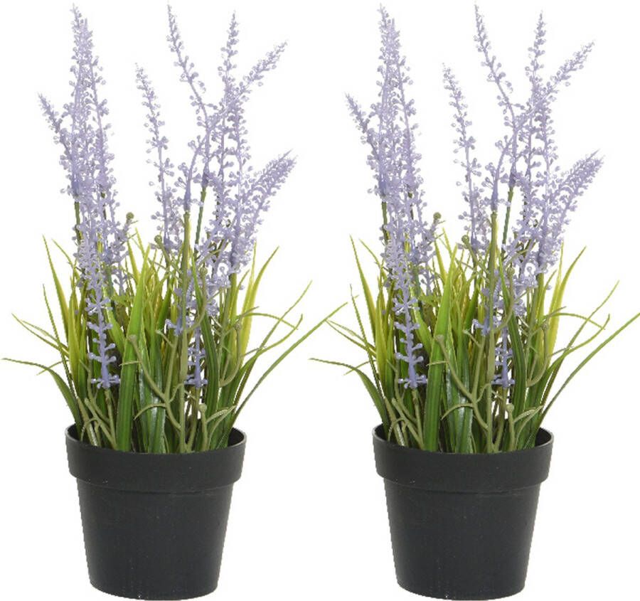 Everlands 2x stuks lavendel kunstplant in pot lila paars D15 x H30 cm Kunstplanten