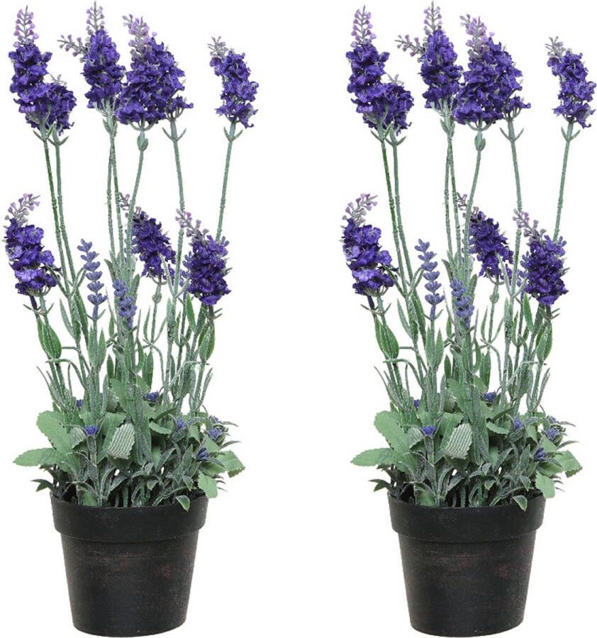 Everlands 2x stuks lavendel kunstplant in pot paars D18 x H38 cm Kunstplanten
